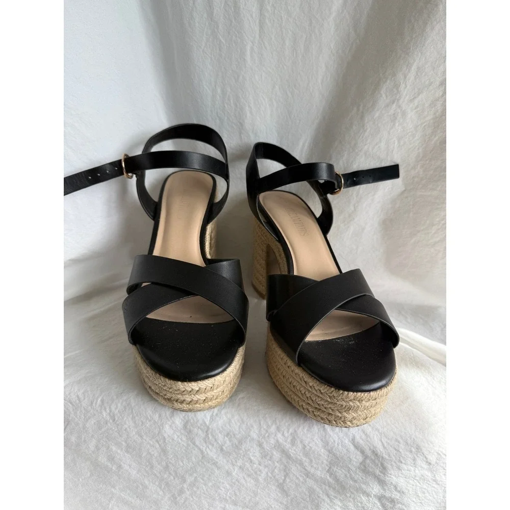 Dream Pairs Black Espadrille Platform Sandals Chunky Block Heel Womens 10